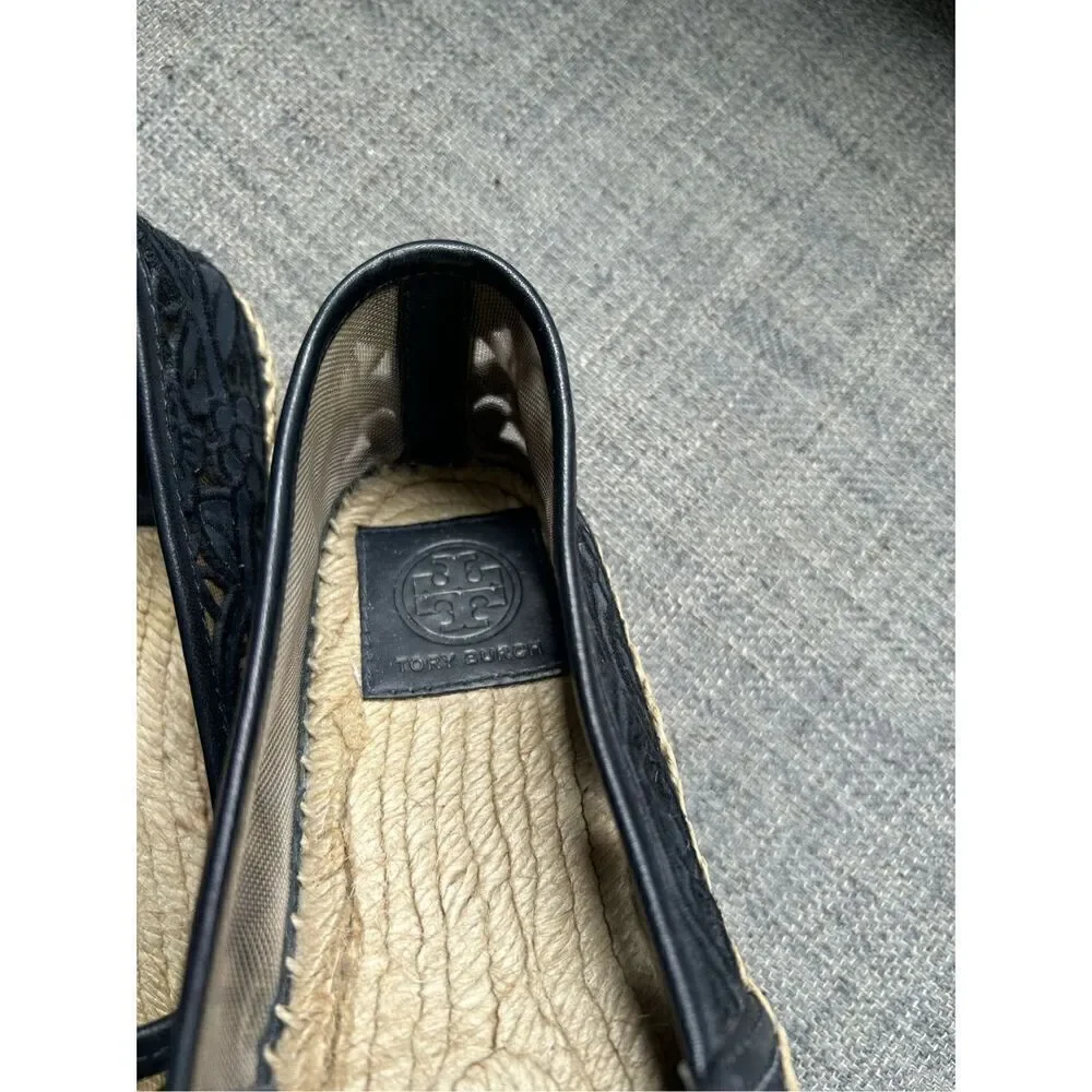 Tory Burch Black Cotton Lace and Leather Jackie Espadrilles